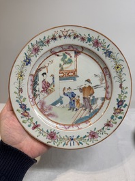 A pair of Chinese famille rose 'mandarin subject' plates, Qianlong