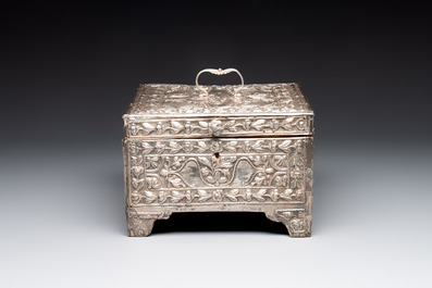 A fine Ottoman scent casket with floral relief silver panels, 19th C.