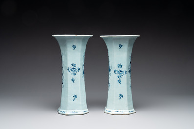 A large blue and white Dutch Delft garniture of five vases and covers, 2nd half 18th C.