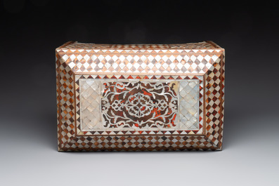 A rare and fine Ottoman mother-of-pearl and tortoiseshell-inlaid casket, 18/19th C.