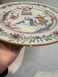 A pair of Chinese famille rose 'mandarin subject' plates, Qianlong