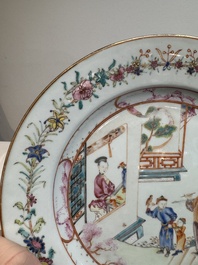 A pair of Chinese famille rose 'mandarin subject' plates, Qianlong