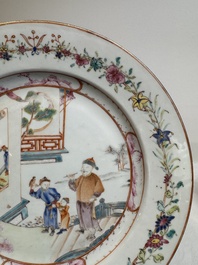 A pair of Chinese famille rose 'mandarin subject' plates, Qianlong