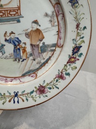 A pair of Chinese famille rose 'mandarin subject' plates, Qianlong