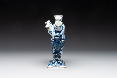 A pair of blue and white Dutch Delft heart-shaped tulip vases, early 18th C.