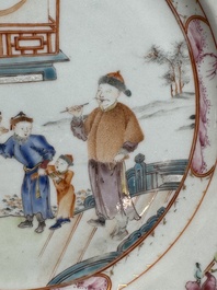 A pair of Chinese famille rose 'mandarin subject' plates, Qianlong