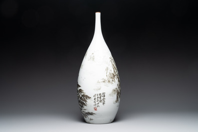 A large Chinese grisaille 'mountainous landscape' vase, signed Fu Yaosheng 傅尧笙, dated 1993