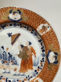 A Chinese Imari-style 'Parasol Ladies' plate after Cornelis Pronk, Qianlong