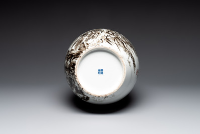 A large Chinese grisaille 'mountainous landscape' vase, signed Fu Yaosheng 傅尧笙, dated 1993