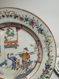 A pair of Chinese famille rose 'mandarin subject' plates, Qianlong