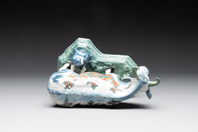 A pair of unusual polychrome Dutch Delft milking groups, 18th C.