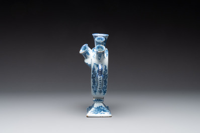 A blue and white Dutch Delft heart-shaped tulip vase, late 17th C.