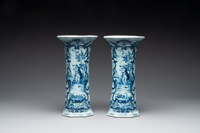 A large blue and white Dutch Delft garniture of five vases and covers, 2nd half 18th C.