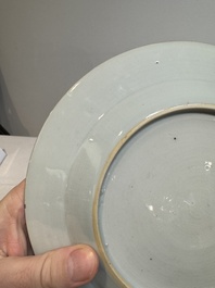 A pair of Chinese famille rose 'mandarin subject' plates, Qianlong