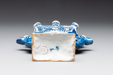 A blue and white Dutch Delft heart-shaped tulip vase, early 18th C.