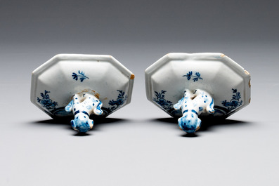 A blue and white Dutch Delft garniture of five vases and covers, 2nd half 18th C.
