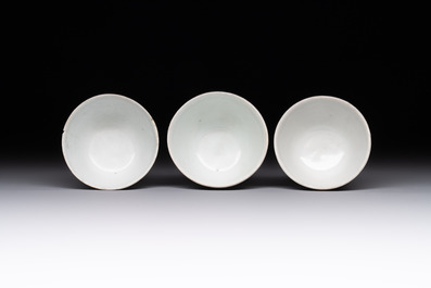 Six Chinese blue and white 'Hatcher cargo' stem cups with dragons, Transitional period