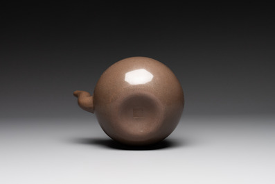 Three Chinese Thai market polished Yixing stoneware teapots with brass mounts, 19th C.