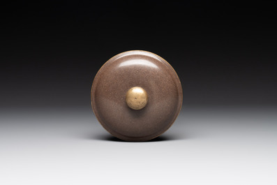 Three Chinese Thai market polished Yixing stoneware teapots with brass mounts, 19th C.