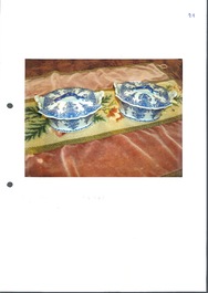 A pair of blue and white Dutch Delft butter tubs and covers, 18th C.