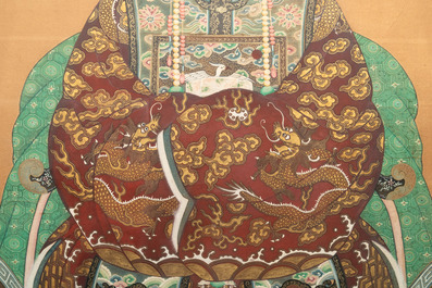 Chinese school: 'An official's wife of the 4th rank', ink and colour on paper, 19th C.