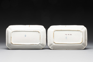 A pair of rectangular blue and white Dutch Delft 'dragonfly' trays, 18th C.