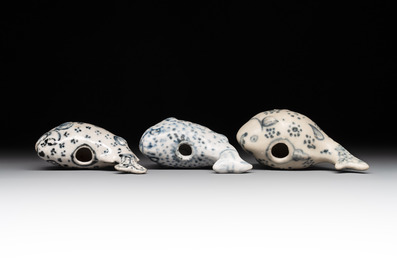 Three Annamese or Vietnamese blue and white fish-form water droppers, 15/16th C.