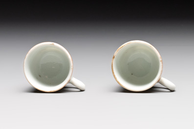 A pair of rare Chinese gilt-decorated grisaille and iron-red miniature 'horse' cups, Yongzheng/Qianlong