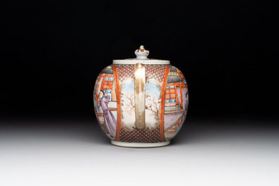 A Chinese Canton famille rose 'mandarin subject' teapot, Qianlong