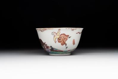 A rare Chinese Dutch-decorated 'The miracle of Zaandam' plate and cup, Qianlong