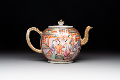 A Chinese Canton famille rose 'mandarin subject' teapot, Qianlong