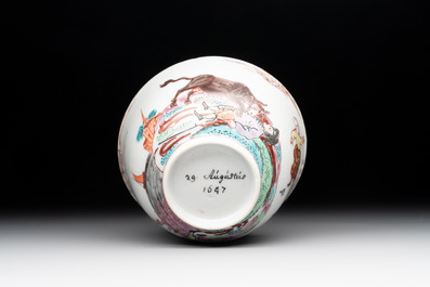 A rare Chinese Dutch-decorated 'The miracle of Zaandam' plate and cup, Qianlong