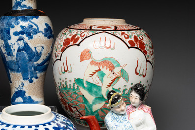 13 Chinese blue, white, famille rose, verte and qianjiang cai wares, 19/20th C.