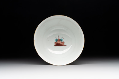A rare Chinese Dutch-decorated 'The miracle of Zaandam' plate and cup, Qianlong