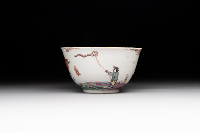 A rare Chinese Dutch-decorated 'The miracle of Zaandam' plate and cup, Qianlong
