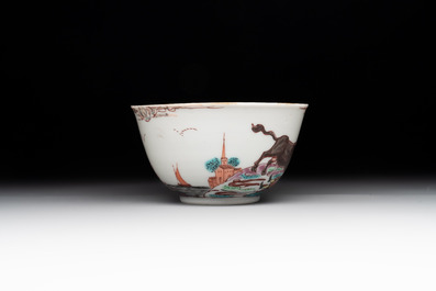 A rare Chinese Dutch-decorated 'The miracle of Zaandam' plate and cup, Qianlong
