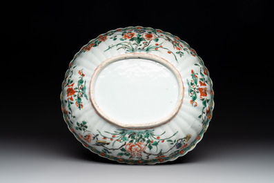 A Chinese famille verte fountain and basin with birds among flowering branches, Kangxi
