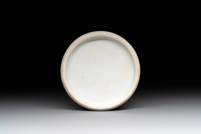A Chinese famille verte 'bird and flowers' brush pot with silver mount, Kangxi