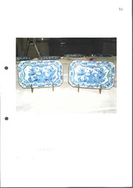 A pair of rectangular blue and white Dutch Delft 'dragonfly' trays, 18th C.