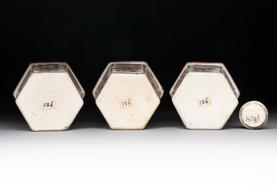 A rare Chinese famille rose reticulated hexagonal inkwell, Qianlong