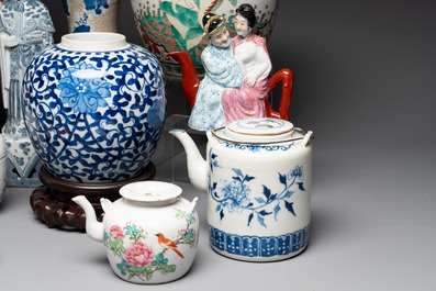 13 Chinese blue, white, famille rose, verte and qianjiang cai wares, 19/20th C.