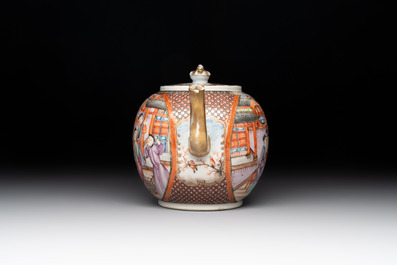 A Chinese Canton famille rose 'mandarin subject' teapot, Qianlong