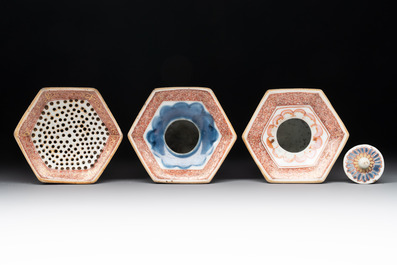A rare Chinese famille rose reticulated hexagonal inkwell, Qianlong
