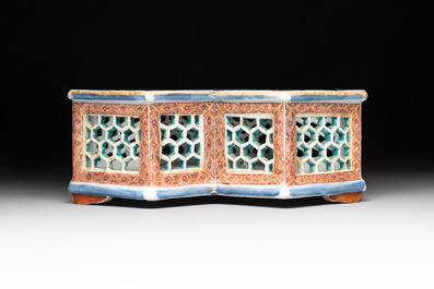 A rare Chinese famille rose reticulated hexagonal inkwell, Qianlong