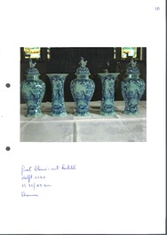 A large blue and white Dutch Delft garniture of five vases and covers, 2nd half 18th C.