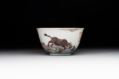 A rare Chinese Dutch-decorated 'The miracle of Zaandam' plate and cup, Qianlong