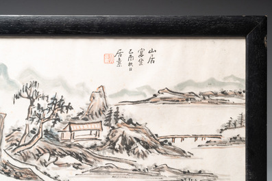 Huang Jusu 黃居素 (1897-1986): 'Mountainous landscape' and Chinese school: 'Pagoda', ink and colour on paper, dated 1969