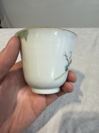 Six fine Chinese famille rose 'Xi Xiang Ji' cups and saucers, Xianfeng mark and of the period