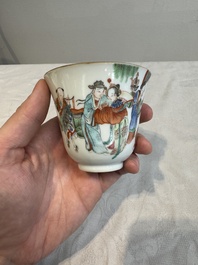 Six fine Chinese famille rose 'Xi Xiang Ji' cups and saucers, Xianfeng mark and of the period