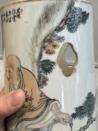 A Chinese qianjiang cai 'immortal and poem' hat stand, 19/20th C.